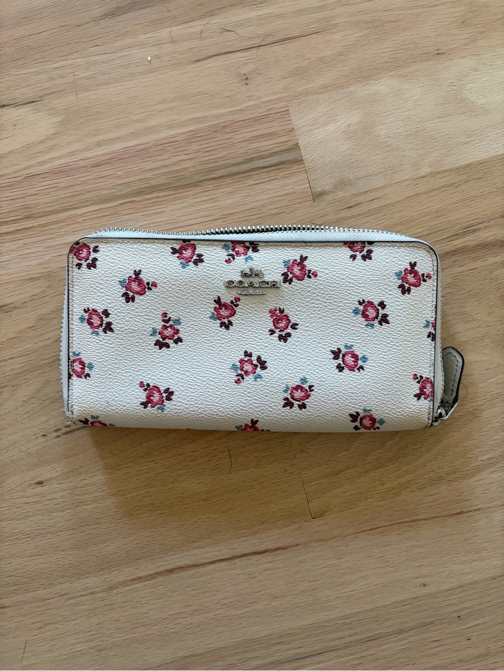 Coach Zip Around Wallet with Vintage Floral Rosebuds